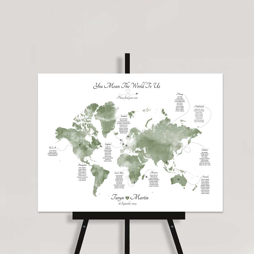 Custom Wedding Seating Plan | Seating Across the Globe – optional colours