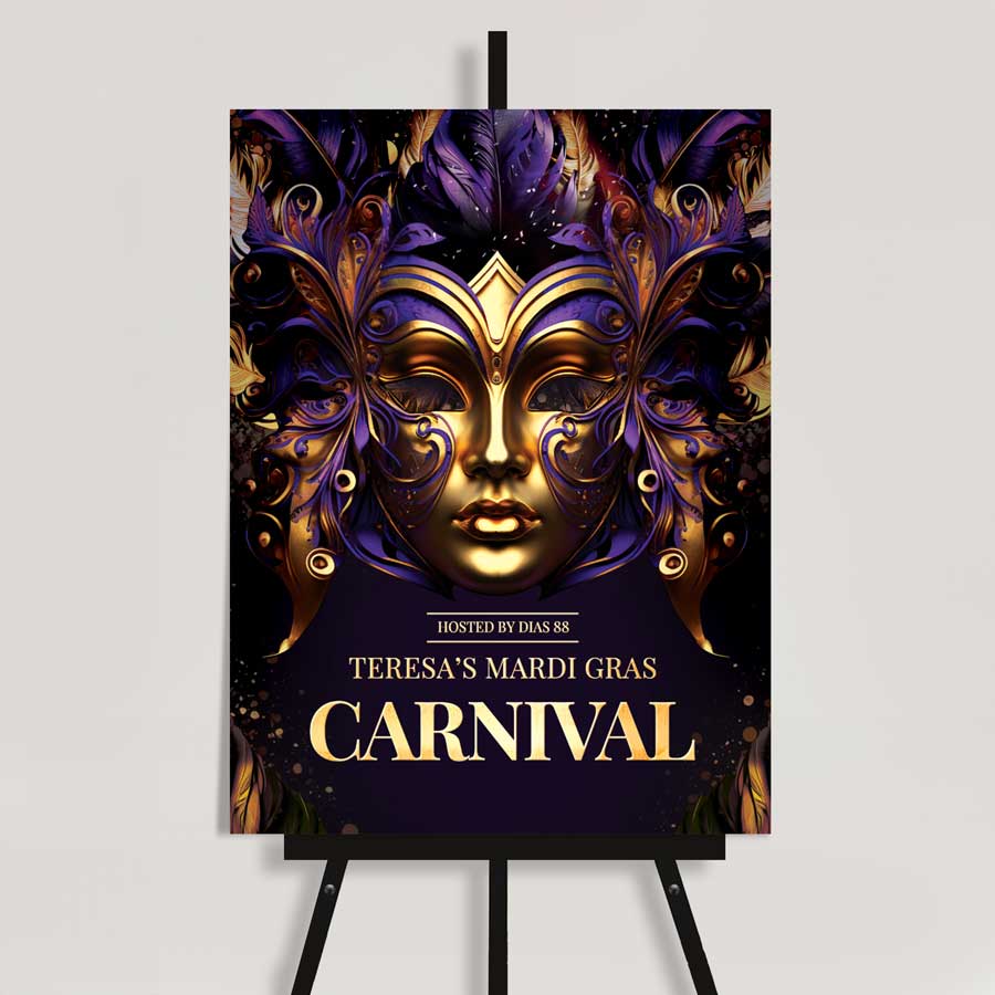 Mardi Gras Welcome Sign | Carnival Mask Party Poster – Custom Text