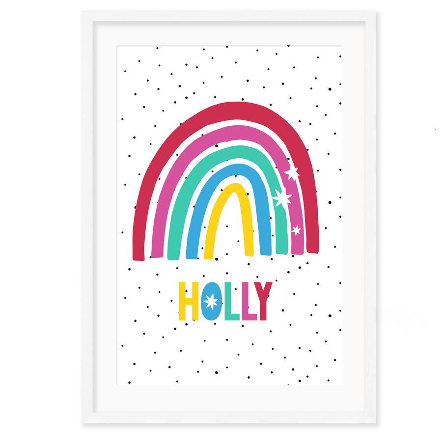 Personalised Kids Wall Art │ Nursery Décor - Name and Rainbow Dotted