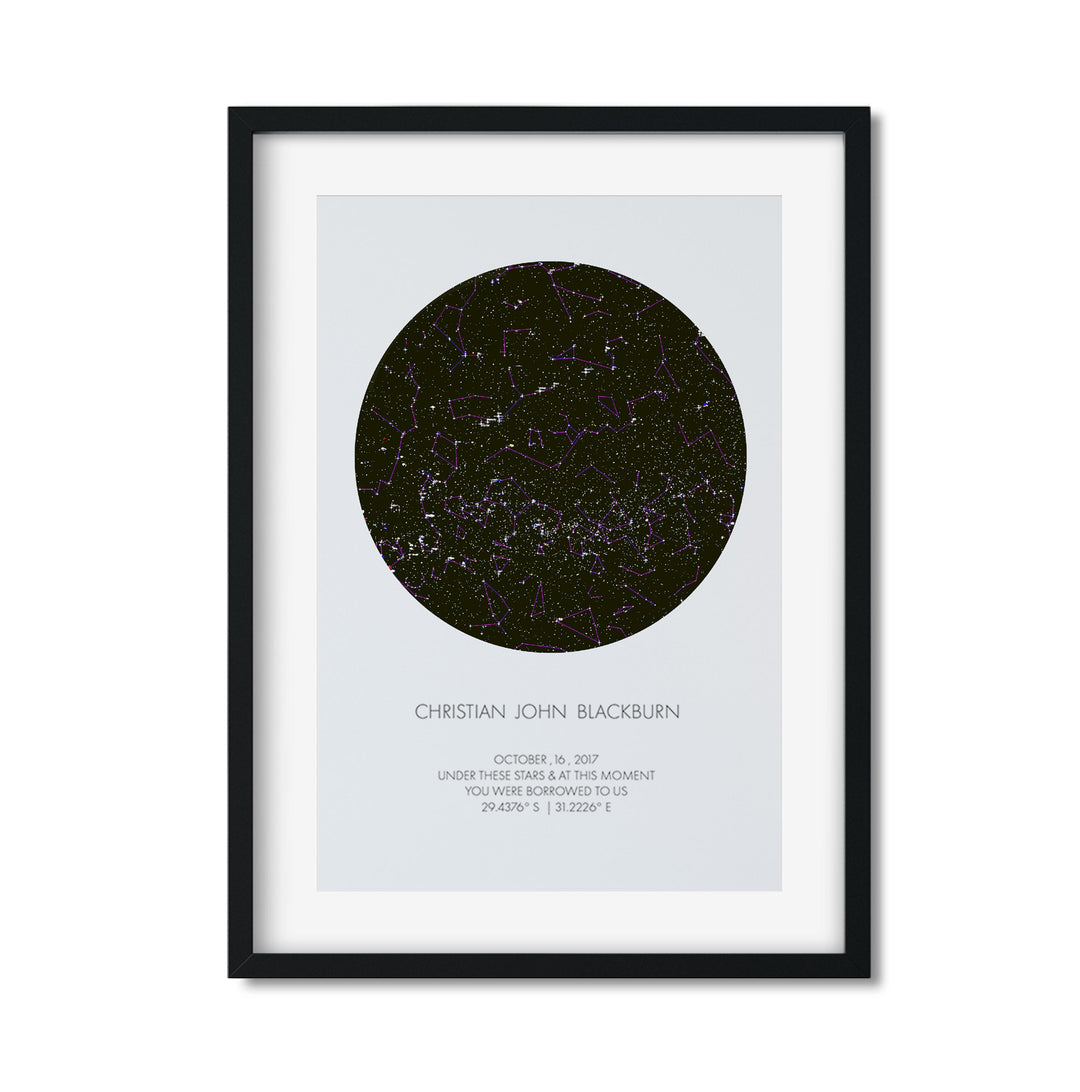 PERSONALISED STAR MAP - UNDER THESE STARS (with constellation lines) - Georgie & Moon