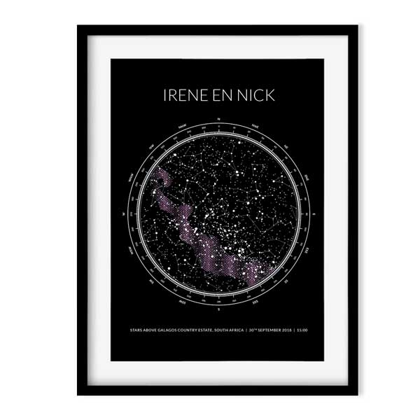 personalised star map with black frame
