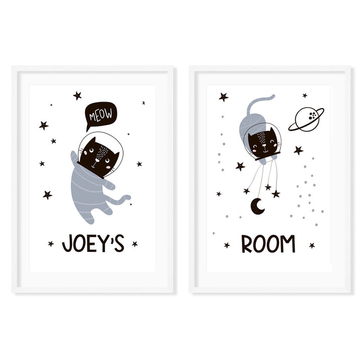 Personalised Kids Wall Art │Astronaut Cats