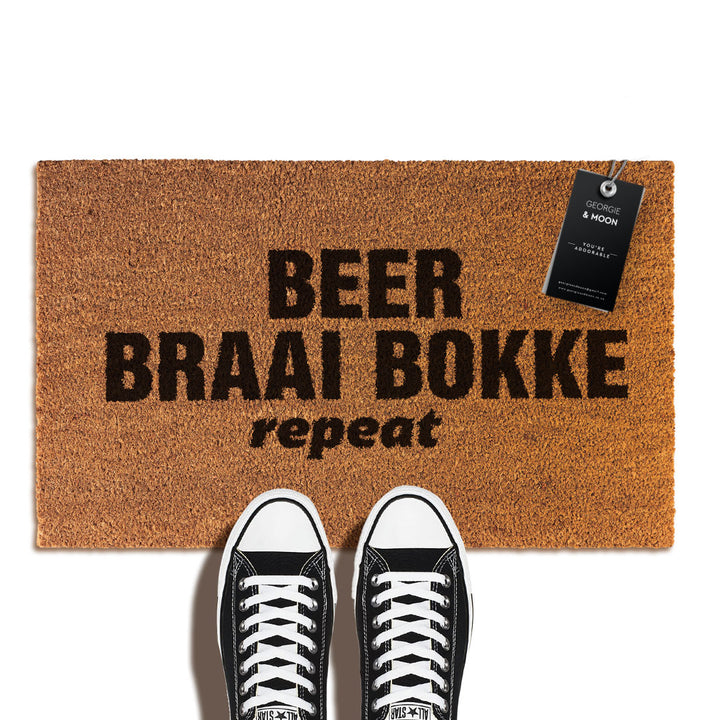 Rugby Doormat | Beer Braai Bokke repeat