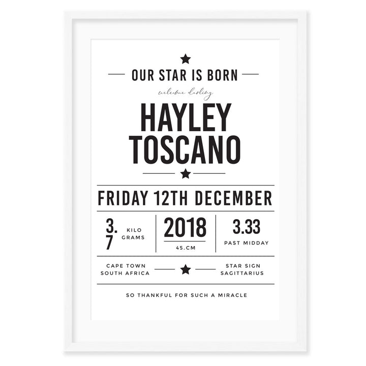 Personalised Kids Wall Art | Birth Announcement - Our Star is Born