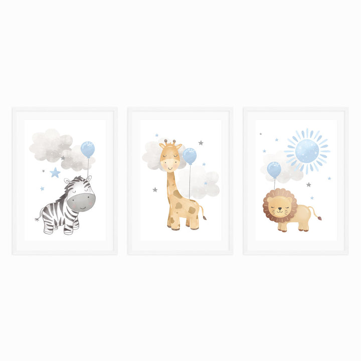 Kids Wall Art │Animals and Balloons Blue