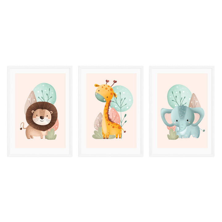 Kids Wall Art │Ellie Giraffe and Lion Baby Jungle