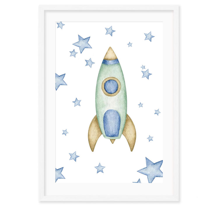 Kids Wall Art │Watercolour Space Rocket