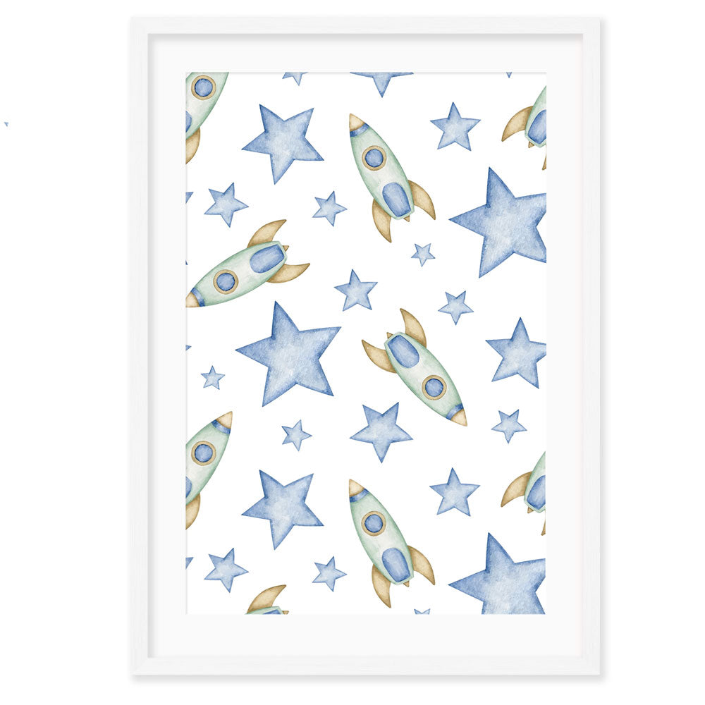 Kids Wall Art │Watercolour Space Rocket
