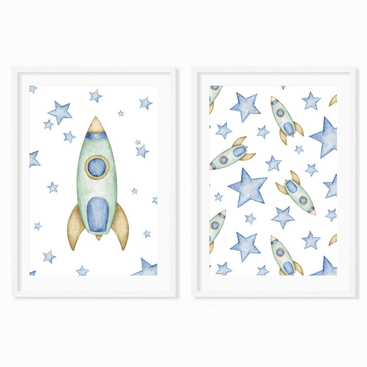 Kids Wall Art │Watercolour Space Rocket