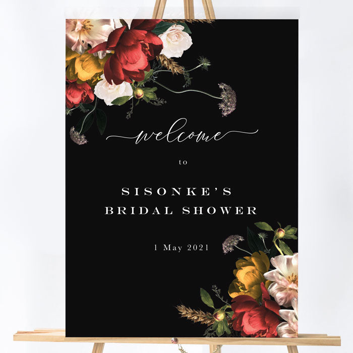 Wedding Welcome Sign Board - Dark Flowers