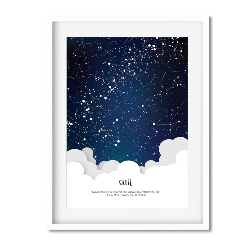 star map personalised white frame for kids