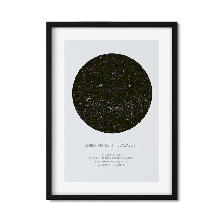 PERSONALISED STAR MAP - UNDER THESE STARS (with constellation lines) - Georgie & Moon
