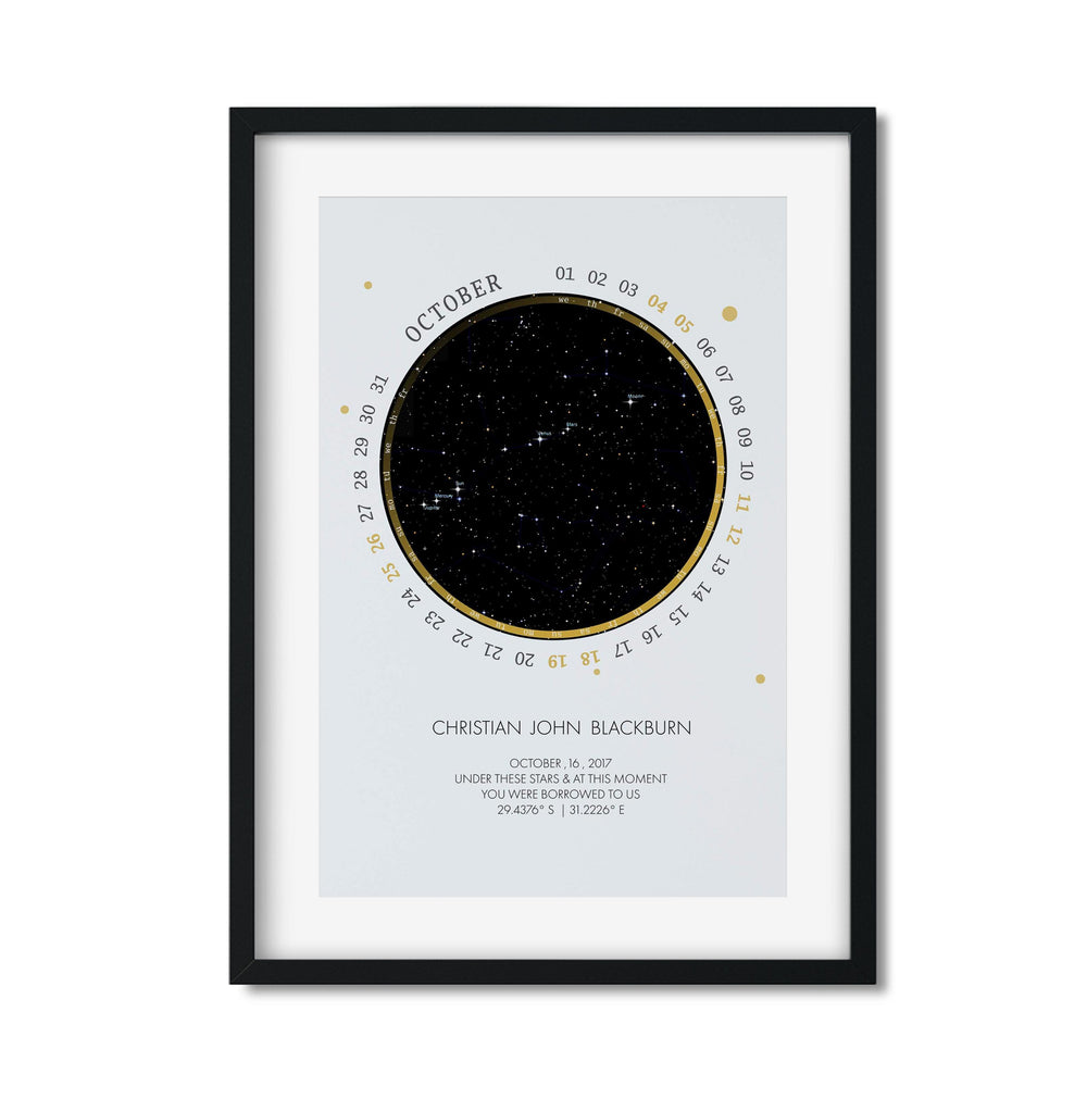 PERSONALISED STAR MAP - UNDER THESE STARS (with date circle) - Georgie & Moon