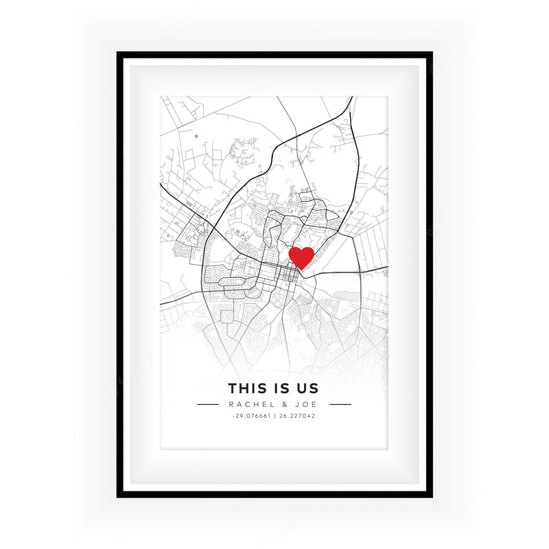 Personalised City Map Art Poster | Heart Pin Marker