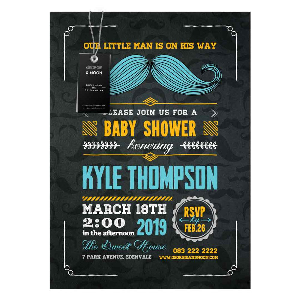 BABY SHOWER CHALKBOARD MUSTACHE INVITATION - Georgie & Moon