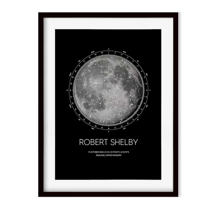 moon and star map in black frame Georgie and moon