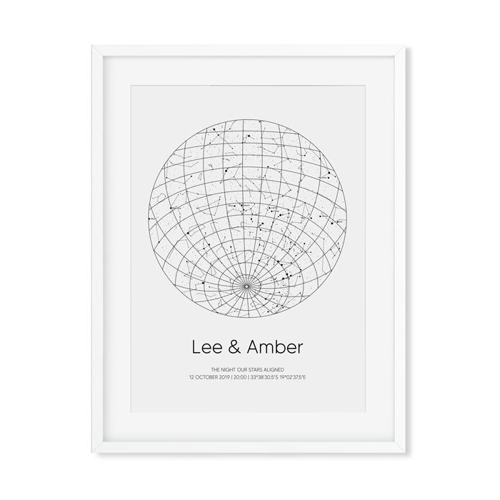 PERSONALISED STAR MAP - UNDER THESE STARS WHITE - Georgie & Moon