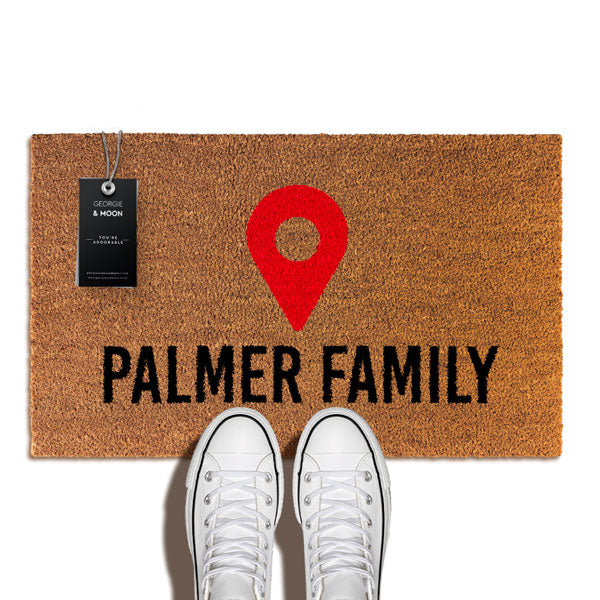 Personalised Doormat - Family Name and Pin Drop
