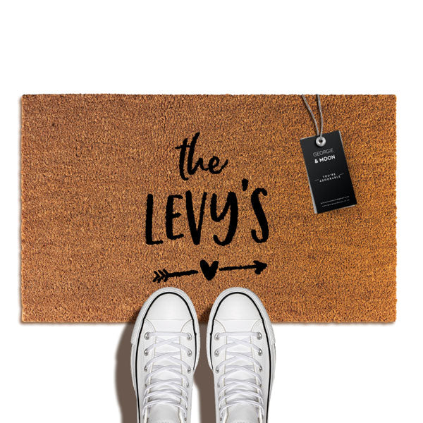 Personalised Doormat - Family Name and Arrow Heart
