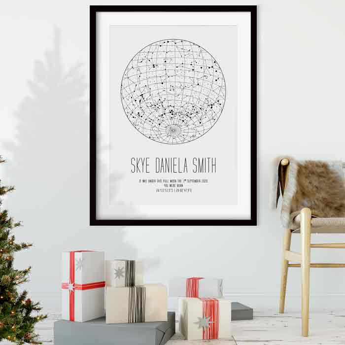 STAR MAP Christmas gift - star map poster in black frame