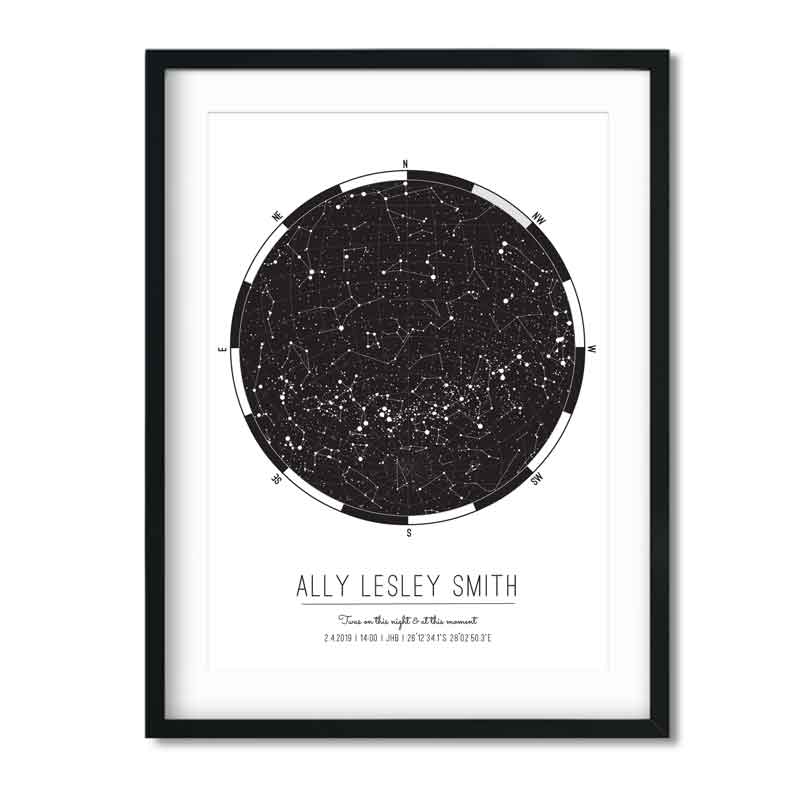 star map personalised black frame south africa