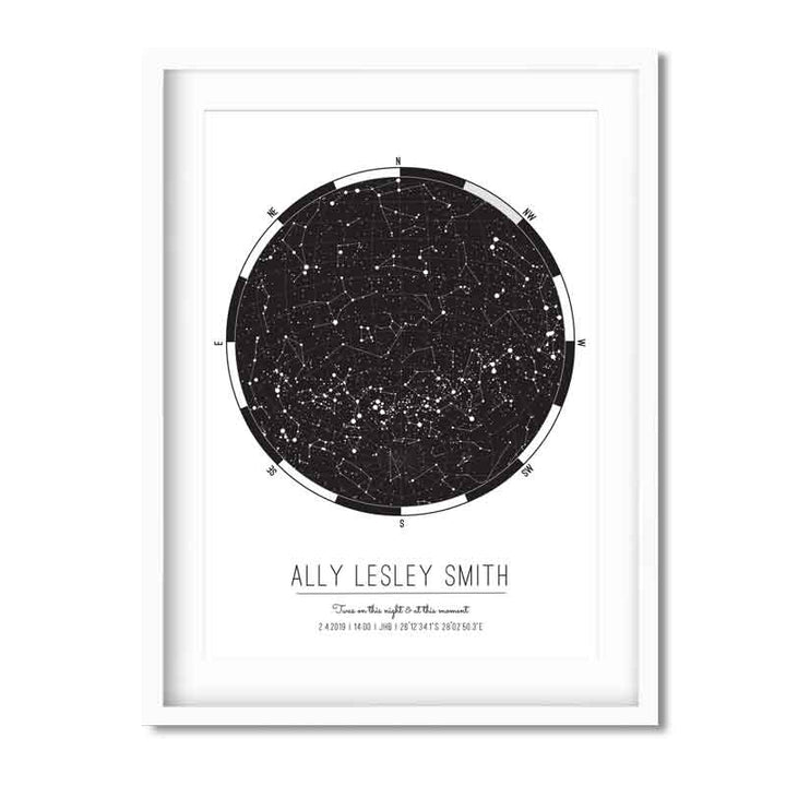 star map personalised white frame south africa