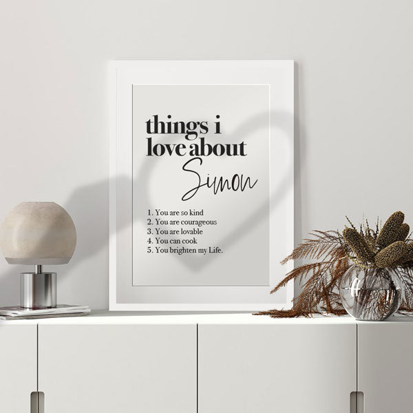 things I love about you framed poster