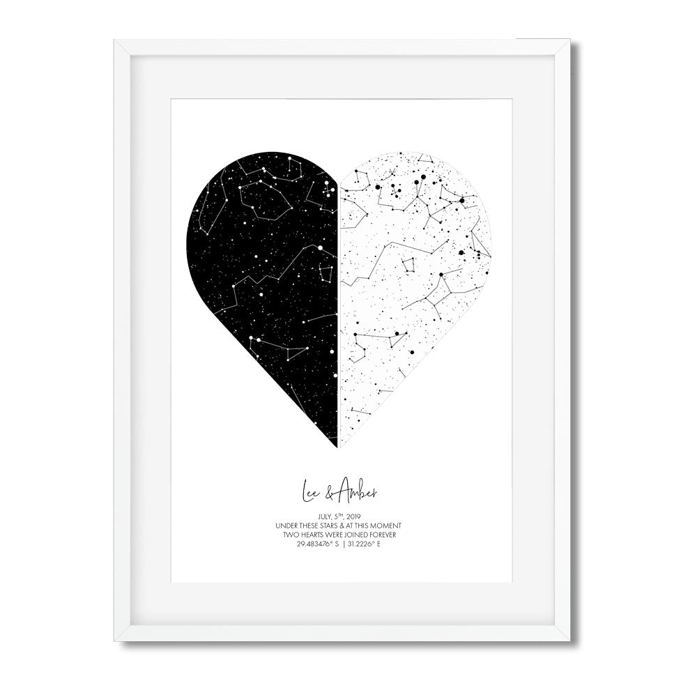2 hearts star map black and white