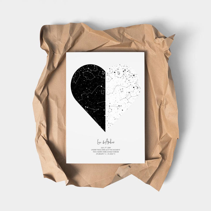 PERSONALISED STAR MAP - UNDER THESE STARS (Two Hearts) - Georgie & Moon 2 HEARTS STAR MAP