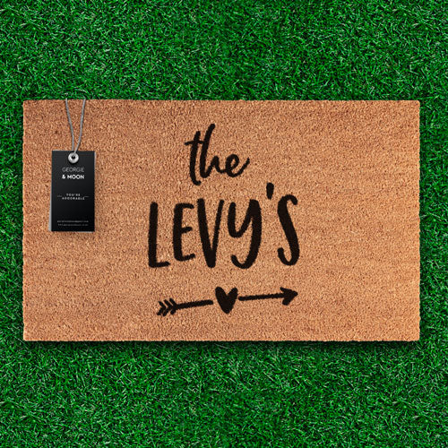 Personalised Doormat - Family Name and Arrow Heart