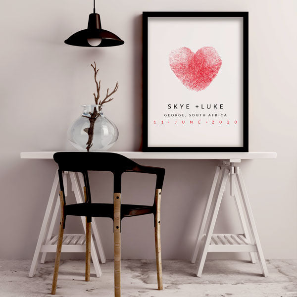 heart shaped finger prints in a black frame