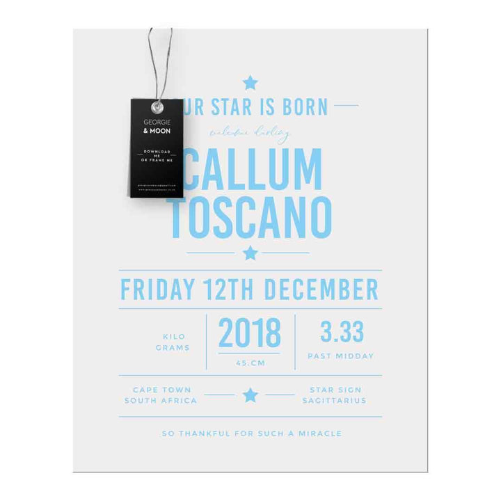 PERSONALISED BIRTH ANNOUNCEMENT - OUR STAR IS BORN - Georgie & Moon