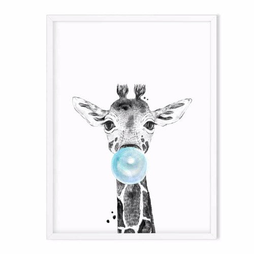 giraffe wild animal art print blue - baby room decor 