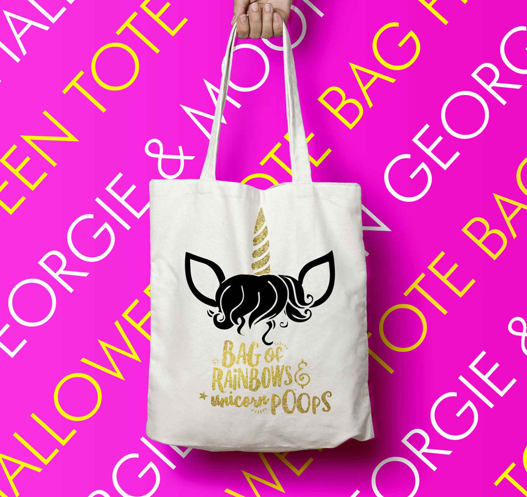 PERSONALISED HALLOWEEN TOTE BAG OF RAINBOWS & UNICORN POOPS - Georgie & Moon