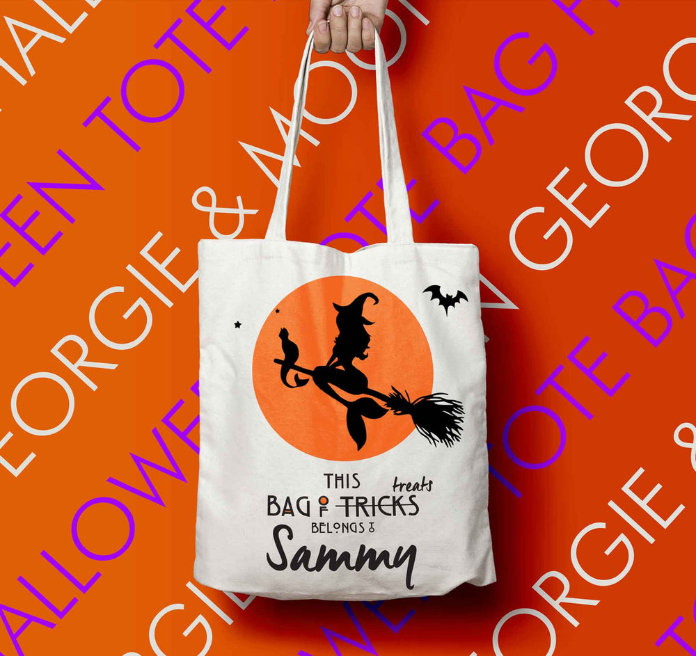 PERSONALISED HALLOWEEN TOTE BAG THIS BAG OF TREATS BELONGS TO - Georgie & Moon
