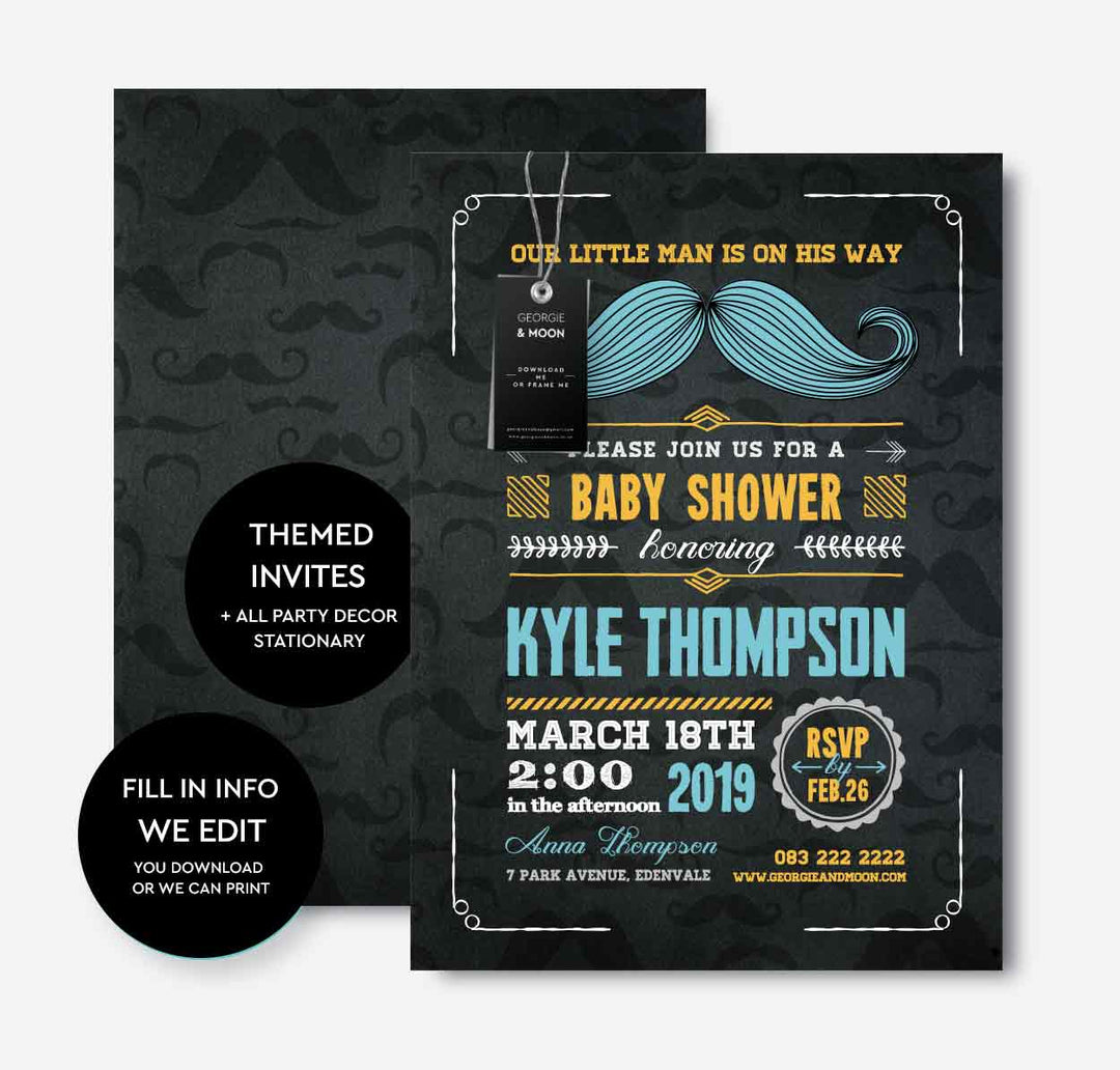 BABY SHOWER CHALKBOARD MUSTACHE INVITATION - Georgie & Moon