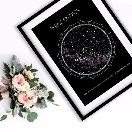 personalised star map with black frame 