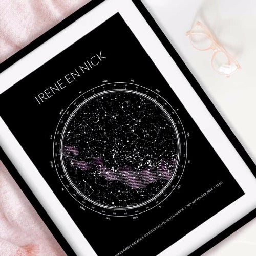 personalised star map with black frame 