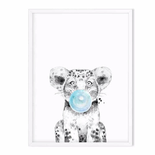 lion wild animal art print blue - baby room decor 