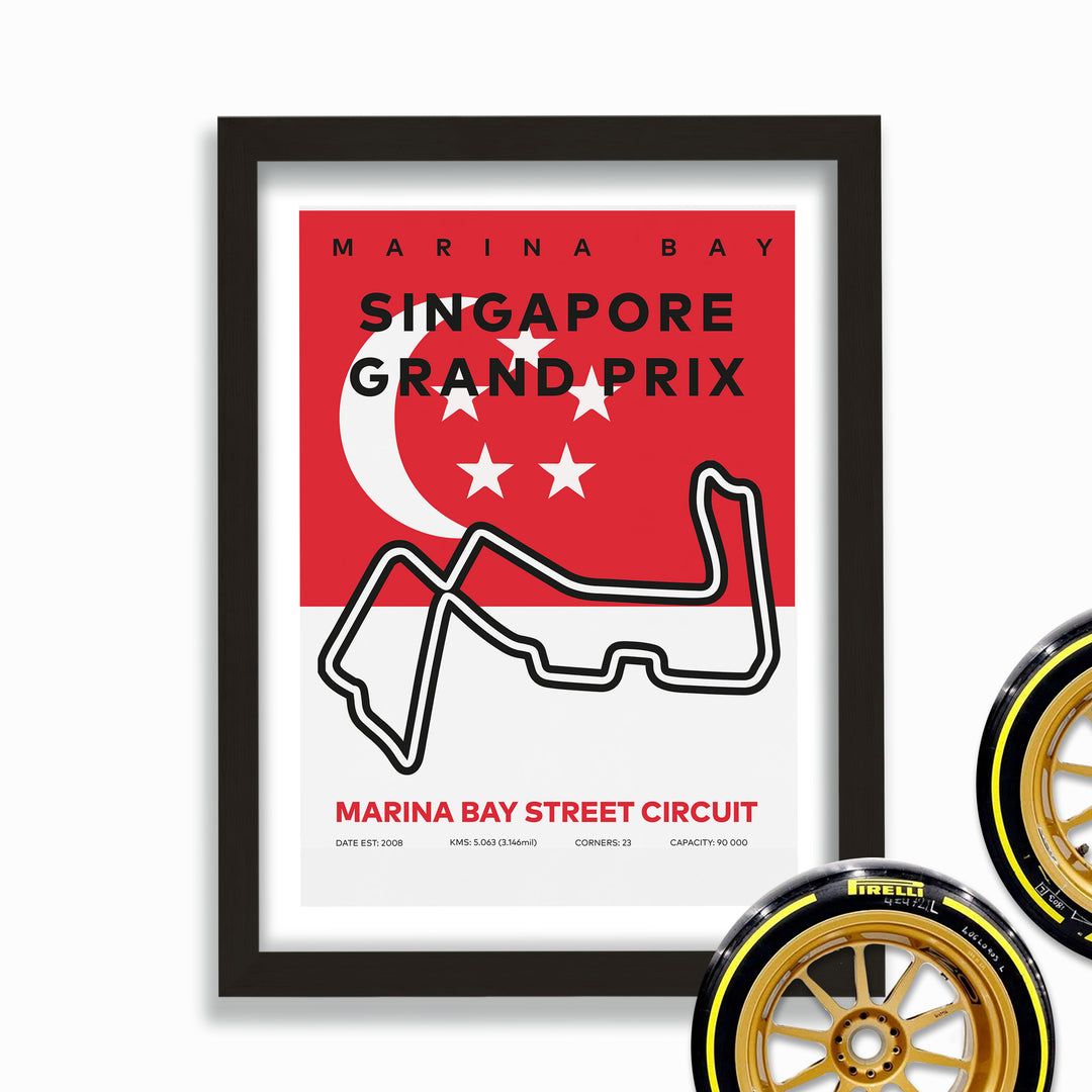 Formula Marina Bay Street Circuit Poster With Flag