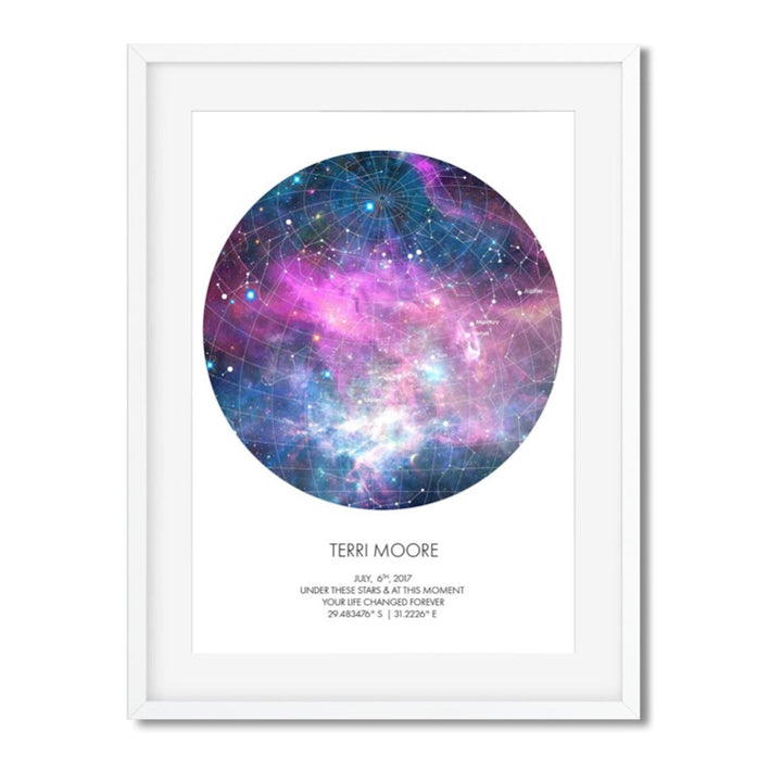 PERSONALISED STAR MAP - UNDER THESE STARS ( Galaxy ) - Georgie & Moon