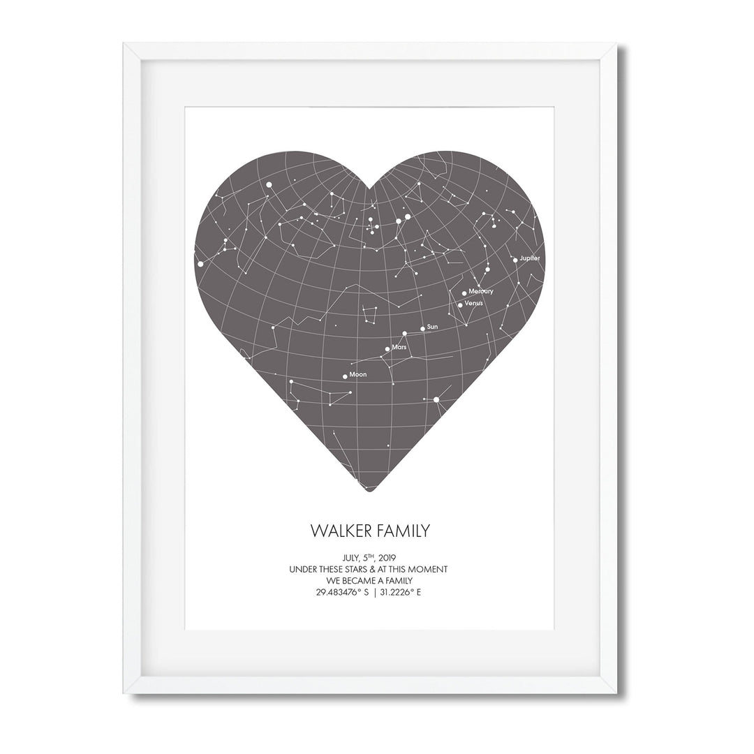 PERSONALISED STAR MAP - UNDER THESE STARS ( Heart ) - Georgie & Moon