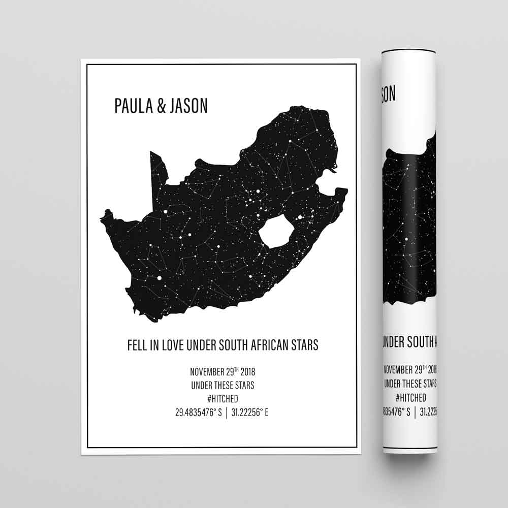 STAR MAP PERSONALISED PRINT - Star Map South Africa - Georgie & Moon