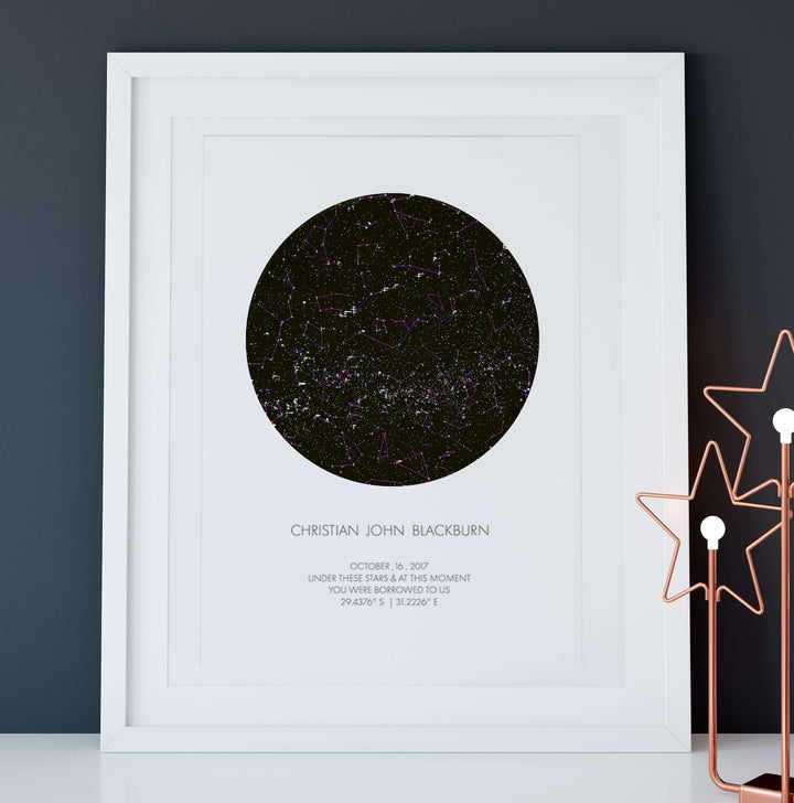 PERSONALISED STAR MAP - UNDER THESE STARS (with constellation lines) - Georgie & Moon
