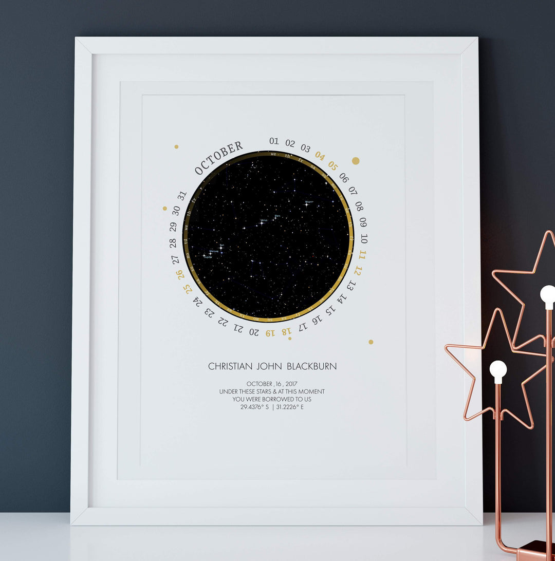 PERSONALISED STAR MAP - UNDER THESE STARS (with date circle) - Georgie & Moon