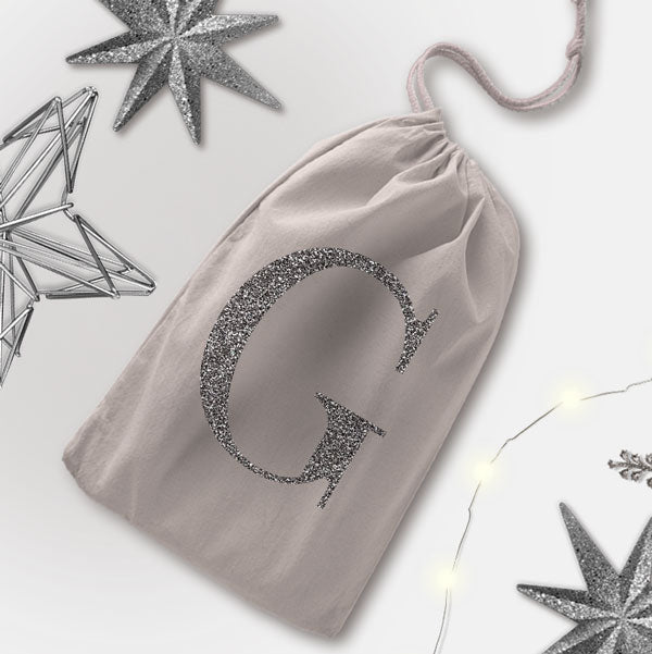 Personalised Santa Bag | Silver Glitter Monogram