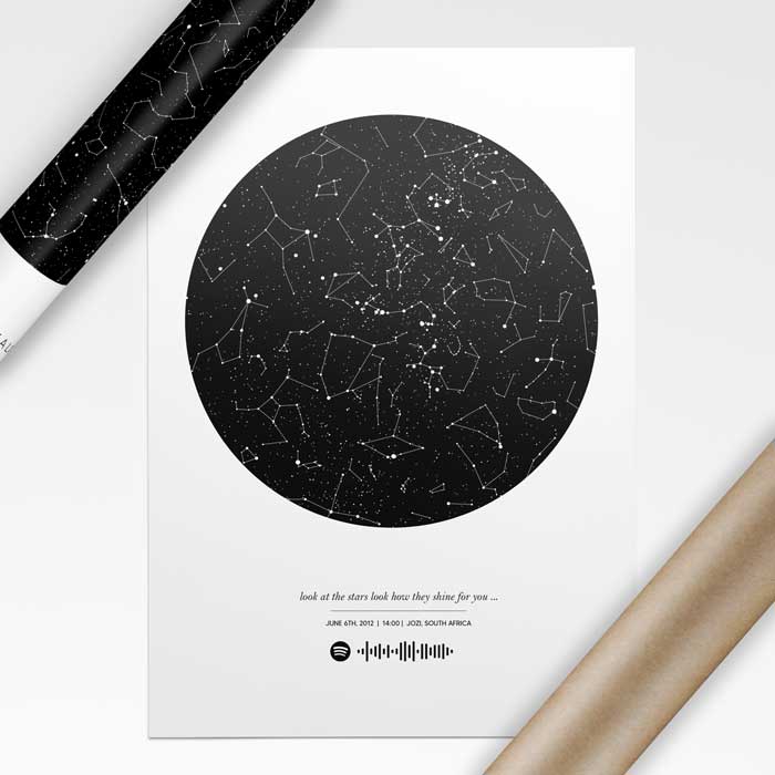 star map and Spotify code poster