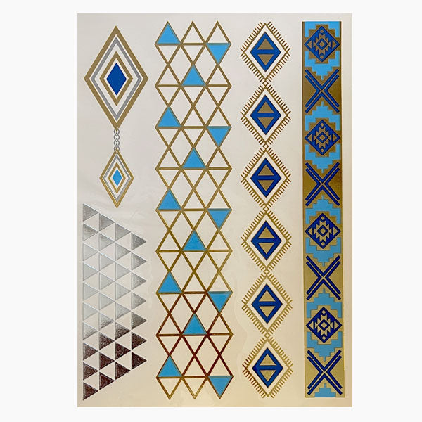 Flash Metallic Summer temporary tattoos - gold, blue and silver