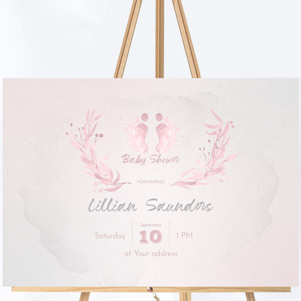Baby Shower Welcome Sign Board - Pink Watercolour