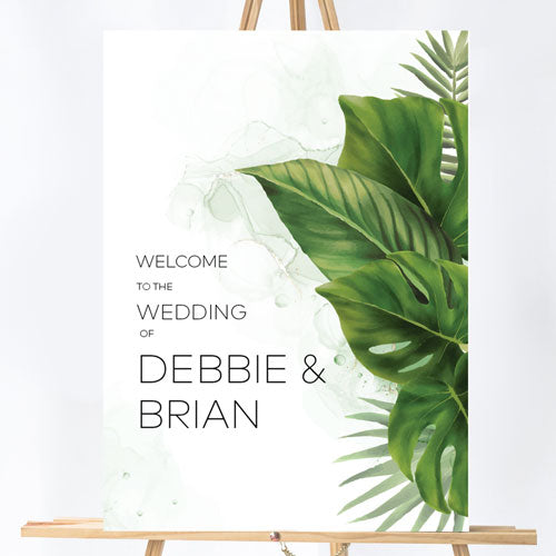 Wedding Welcome Sign Board - Tropical Leaves